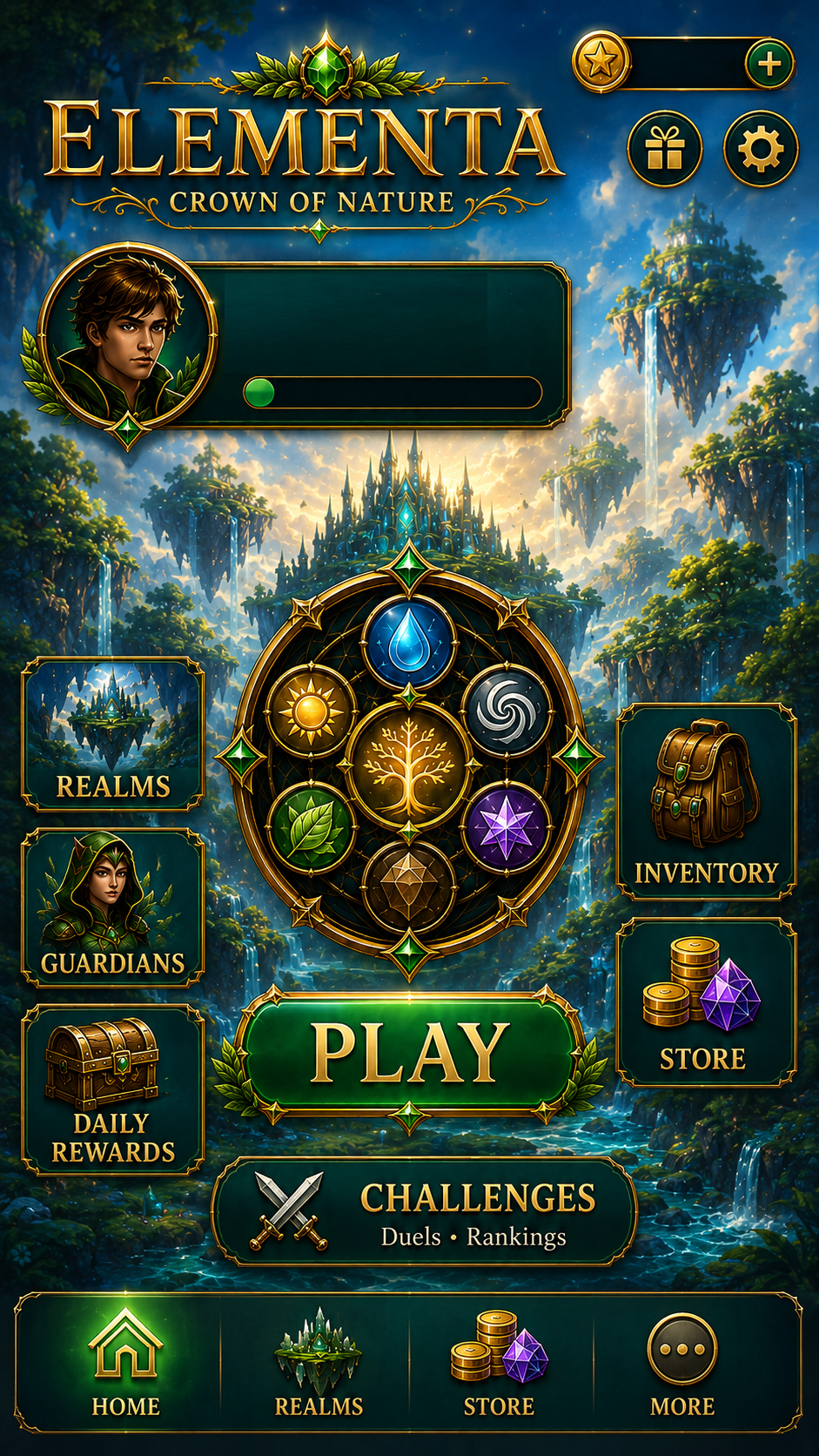 Elementa Crown of Nature simplified portrait mobile home interface